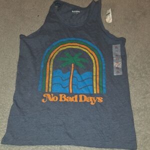 Old Navy Navy Tank with Multicolor Retro Palm Graphic
